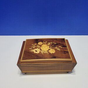 Vintage Reuge Small Italian Inlaid Wood Jewelry Box